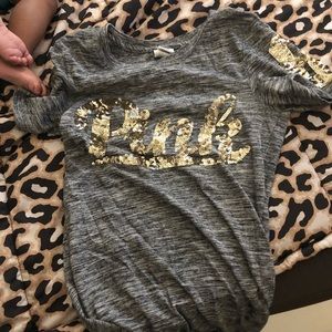 Grey love pink shirt .